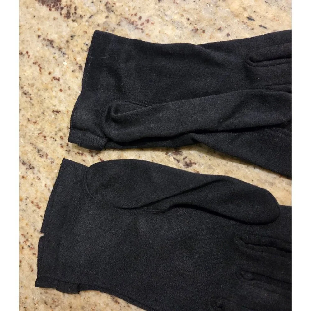 Vintage Womens Size M Black Nylon Stretch Formal Gloves Twist Metal Accent
